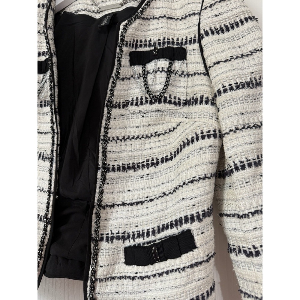 White House Black Market Women's Size 00 Tweed Short White And Black Blazer - Picture 2 of 6